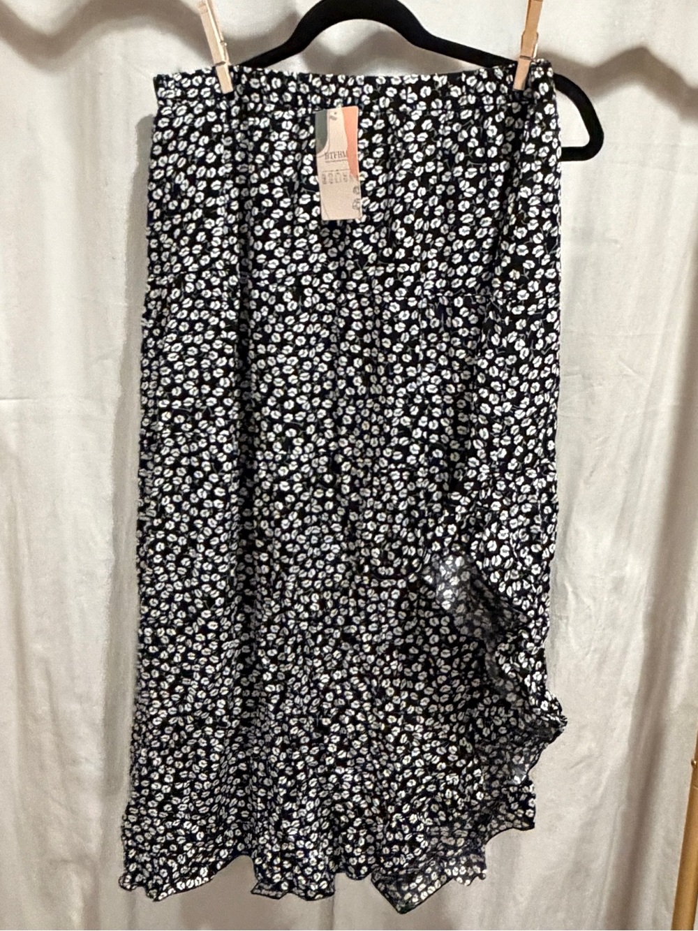 Black Midi Skirt with White Daisy Print - Women